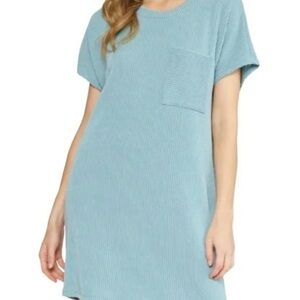 Entro Sage Blue Ribbed Knit Tee Dress Size Small